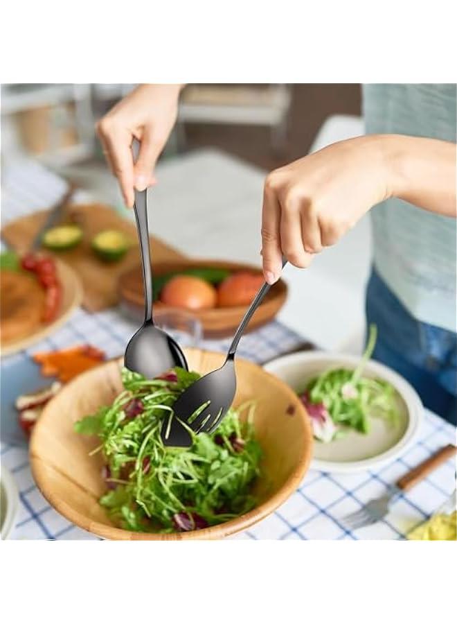 هوكور مجموعة ادوات تقديم الطعام من الستانلس ستيل مكونة من 8 قطع مع ملعقة تقديم كبيرة وملاعق مشقوقة وشوك ومغرفة شوربة وملاقط تقديم للمطبخ والبوفيه (اسود) - Image 5
