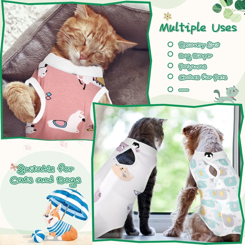 Nuanchu 3 Pieces Cat Recovery Suit Kitten Recovery Suit E-Collar Alternative for Cats and Dogs Abdominal Skin Anti Licking Pajama Suit (Cute Pattern, Small) - Image 2