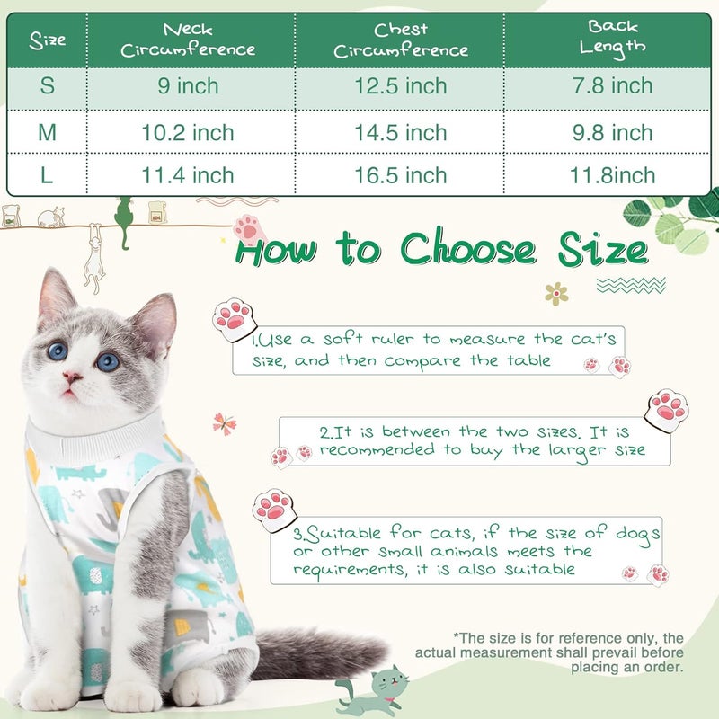 Nuanchu 3 Pieces Cat Recovery Suit Kitten Recovery Suit E-Collar Alternative for Cats and Dogs Abdominal Skin Anti Licking Pajama Suit (Cute Pattern, Small) - Image 3