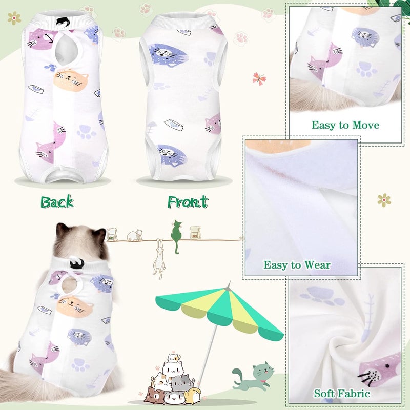 Nuanchu 3 Pieces Cat Recovery Suit Kitten Recovery Suit E-Collar Alternative for Cats and Dogs Abdominal Skin Anti Licking Pajama Suit (Cute Pattern, Small) - Image 4