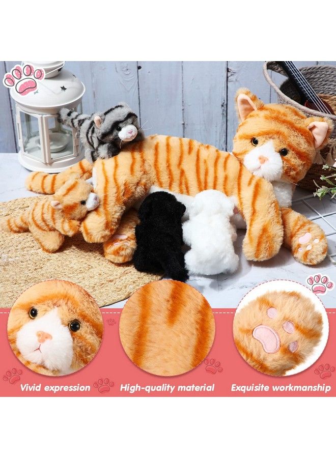 Skylety Nurturing Cat Stuffed Animal: Plush Mommy Kitty & 4 Kittens For Girls Boys Birthday Gifts (Cute Style) - Image 4
