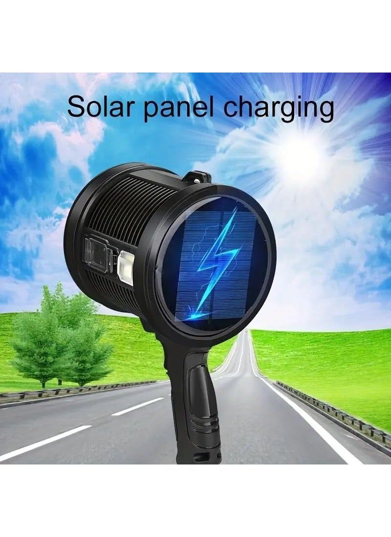 BLURISM BLURISM Black Rechargeable Spotlight 90000 Lumens Handheld Hunting Flashlight Led Spot Light with Cob Light and Solar Panels Lightweight and Super Bright Spotlight for Hunting Boating Camping  - Image 2