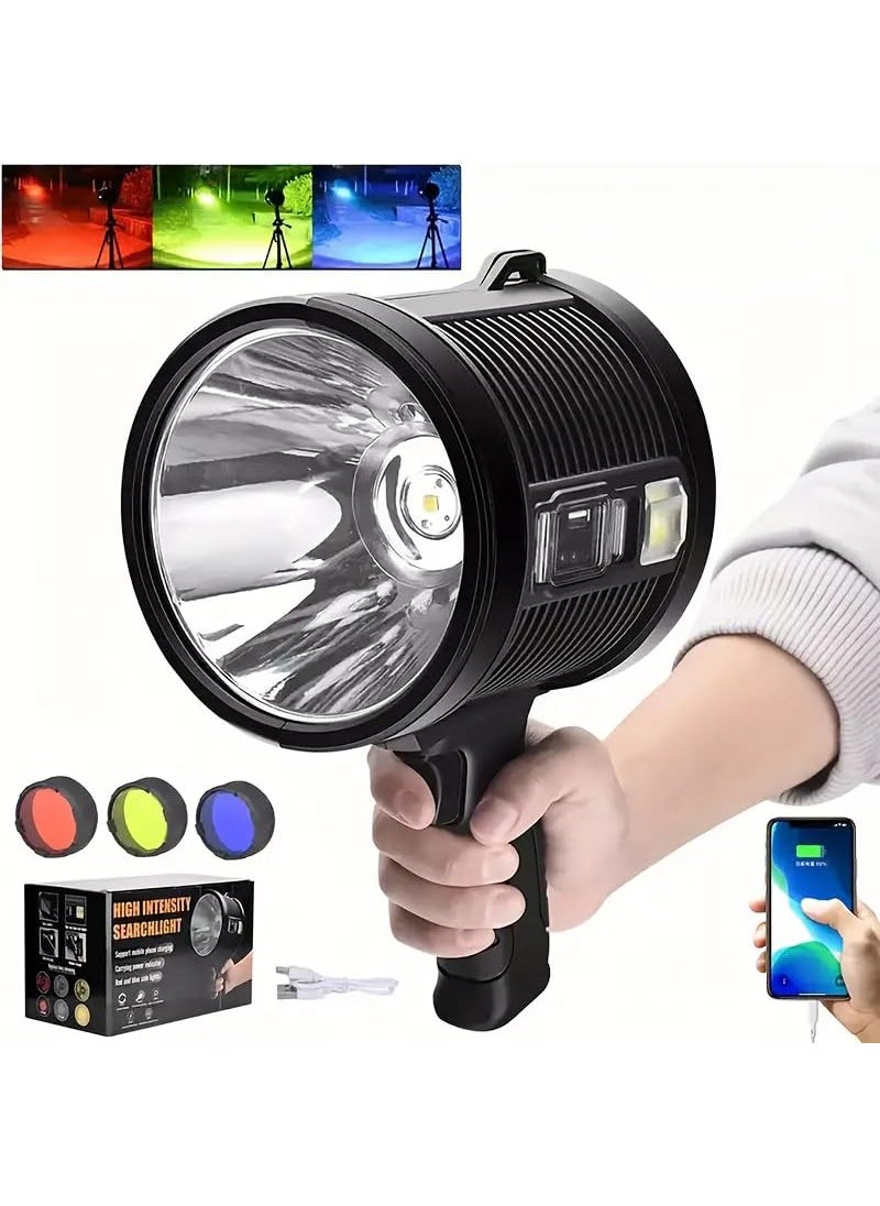 BLURISM BLURISM Black Rechargeable Spotlight 90000 Lumens Handheld Hunting Flashlight Led Spot Light with Cob Light and Solar Panels Lightweight and Super Bright Spotlight for Hunting Boating Camping  - Image 3