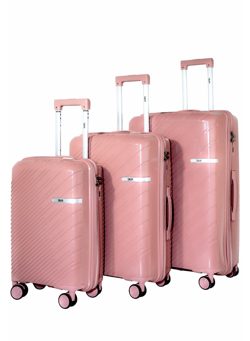 KTMC 3-Piece Polypropylene Luggage Set (20″/24″/28″) Carry-On & Checked Suitcases, Rose Gold, H-8882 - Image 1