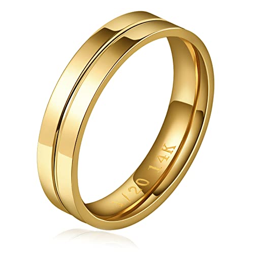 NOKMIT 5mm 14K Gold Filled Rings for Women Dainty Gold Cubic Zirconia Wedding Band Promise Anniversary Thumb Ring Non Tarnish Comfort Fit Size 6 to 10 (Line,6) - Image 5