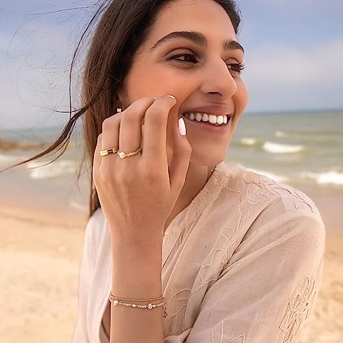 NOKMIT 5mm 14K Gold Filled Rings for Women Dainty Gold Cubic Zirconia Wedding Band Promise Anniversary Thumb Ring Non Tarnish Comfort Fit Size 6 to 10 (Line,6) - Image 3