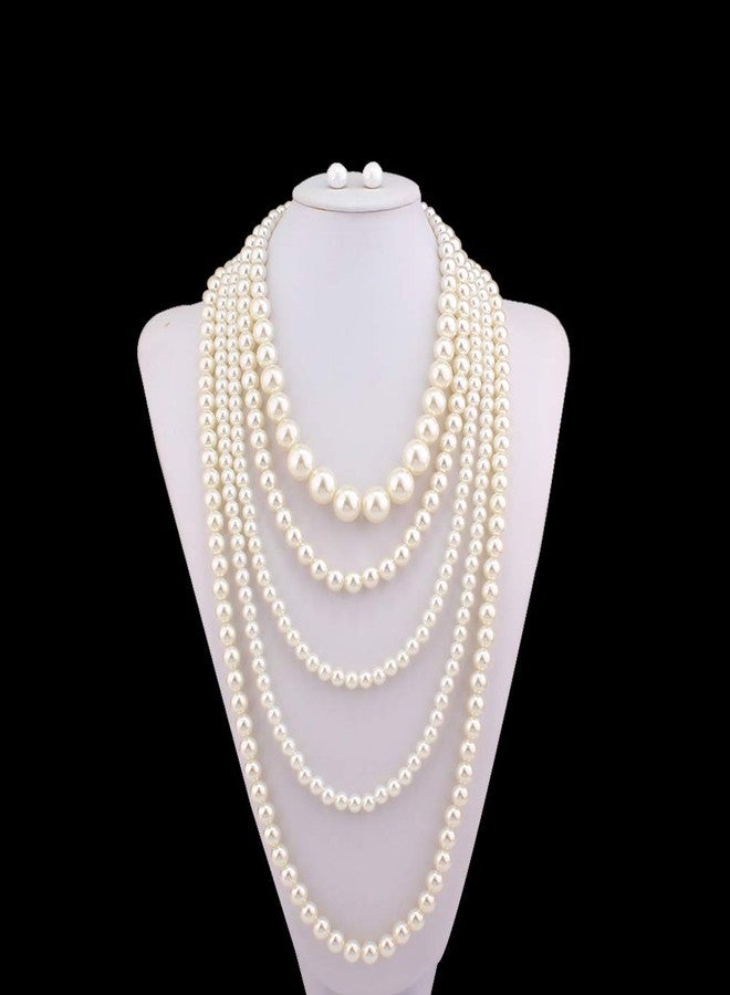 جريس جون طقم عقد وأقراط بمشبك من اللؤلؤ الصناعي متعدد الطبقات من جريس جون، عقد تشوكر طويل بسلسلة سترة (أبيض) - Image 3