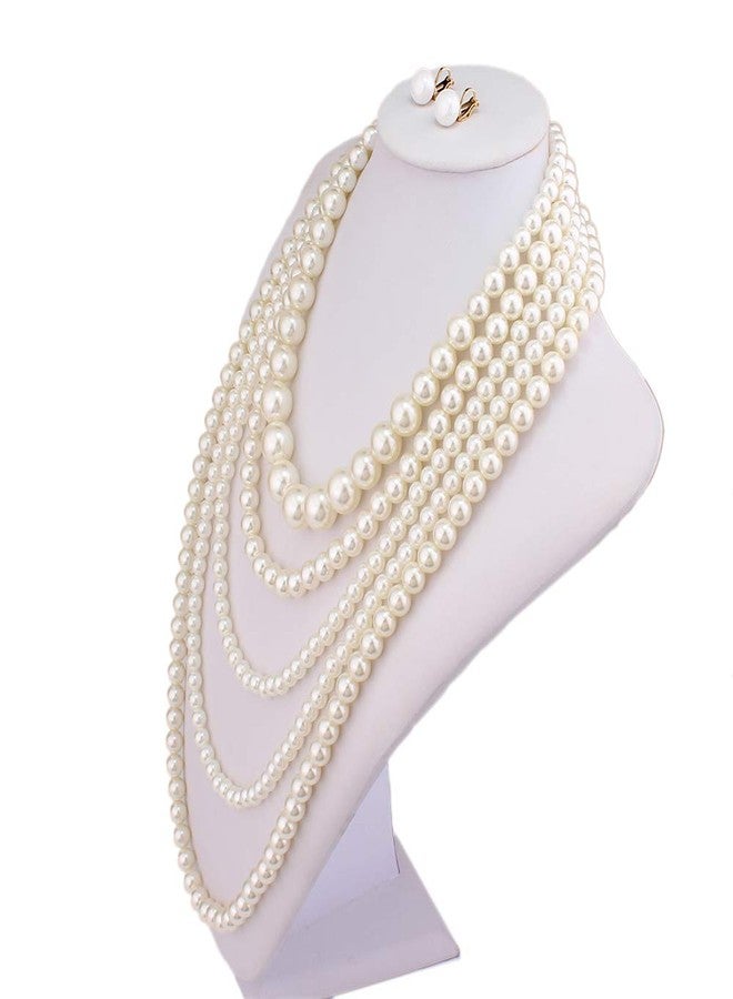 جريس جون طقم عقد وأقراط بمشبك من اللؤلؤ الصناعي متعدد الطبقات من جريس جون، عقد تشوكر طويل بسلسلة سترة (أبيض) - Image 2