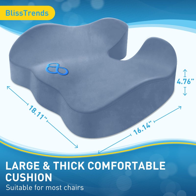 BlissTrends Seat Cushion,Thick Memory Foam Cushions for Office Chair, Car Seat, Airplane, Relieving Pressure Tailbone Sciatica Back Pain for Office Workers, Car Drivers 4.7in Thick LightBlue - Image 2