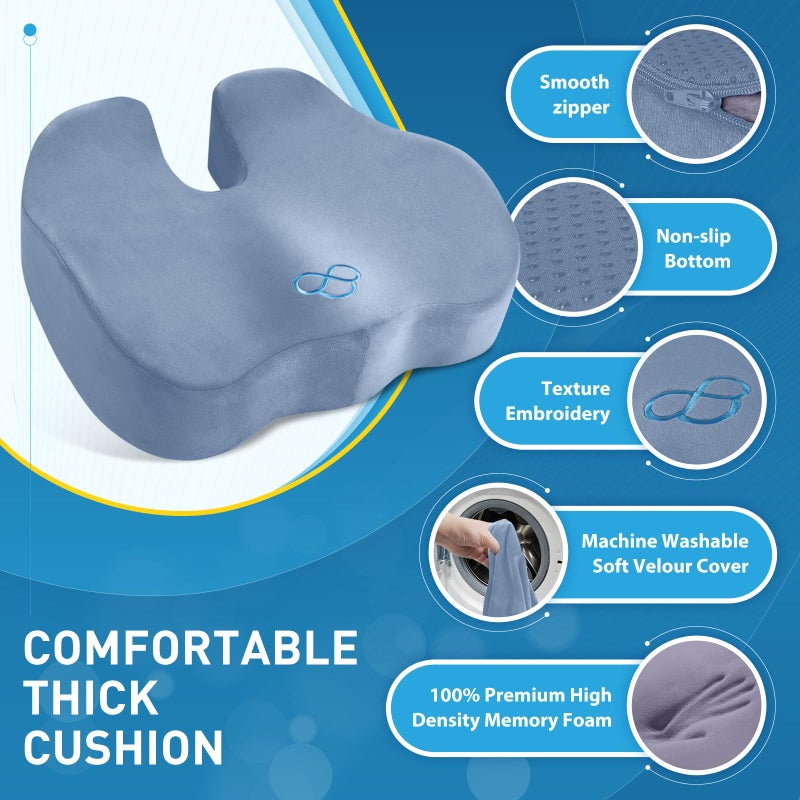 BlissTrends Seat Cushion,Thick Memory Foam Cushions for Office Chair, Car Seat, Airplane, Relieving Pressure Tailbone Sciatica Back Pain for Office Workers, Car Drivers 4.7in Thick LightBlue - Image 4