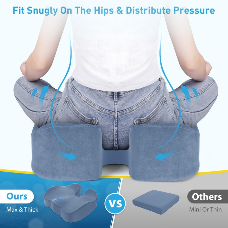 BlissTrends Seat Cushion,Thick Memory Foam Cushions for Office Chair, Car Seat, Airplane, Relieving Pressure Tailbone Sciatica Back Pain for Office Workers, Car Drivers 4.7in Thick LightBlue - Image 3
