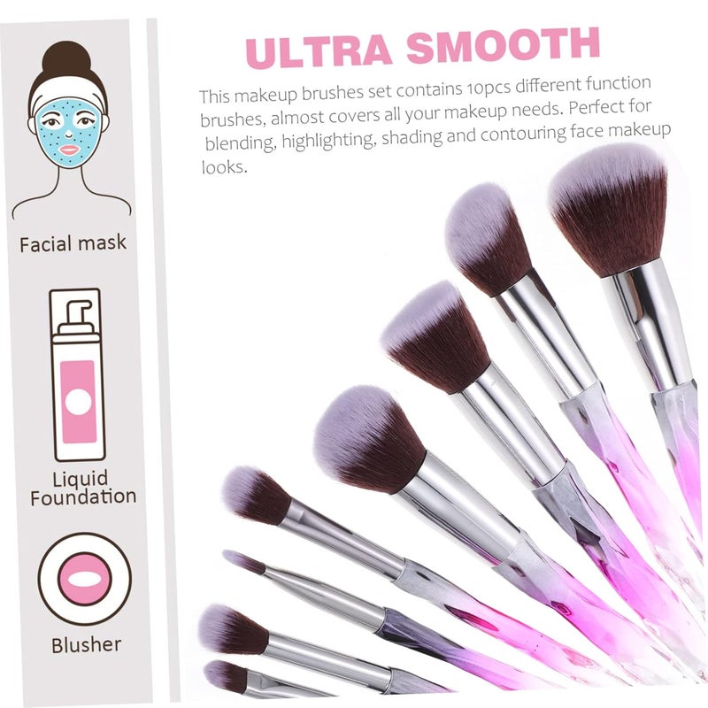 10-Piece Glass Diamond Makeup Brush Set Plastic Handles – Professional Foundation Eyeliner and Powder Brushes for Women – for Daily Use and Travel - Image 4