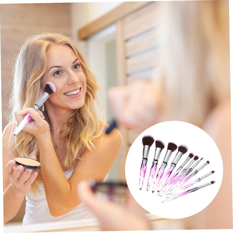 10-Piece Glass Diamond Makeup Brush Set Plastic Handles – Professional Foundation Eyeliner and Powder Brushes for Women – for Daily Use and Travel - Image 3