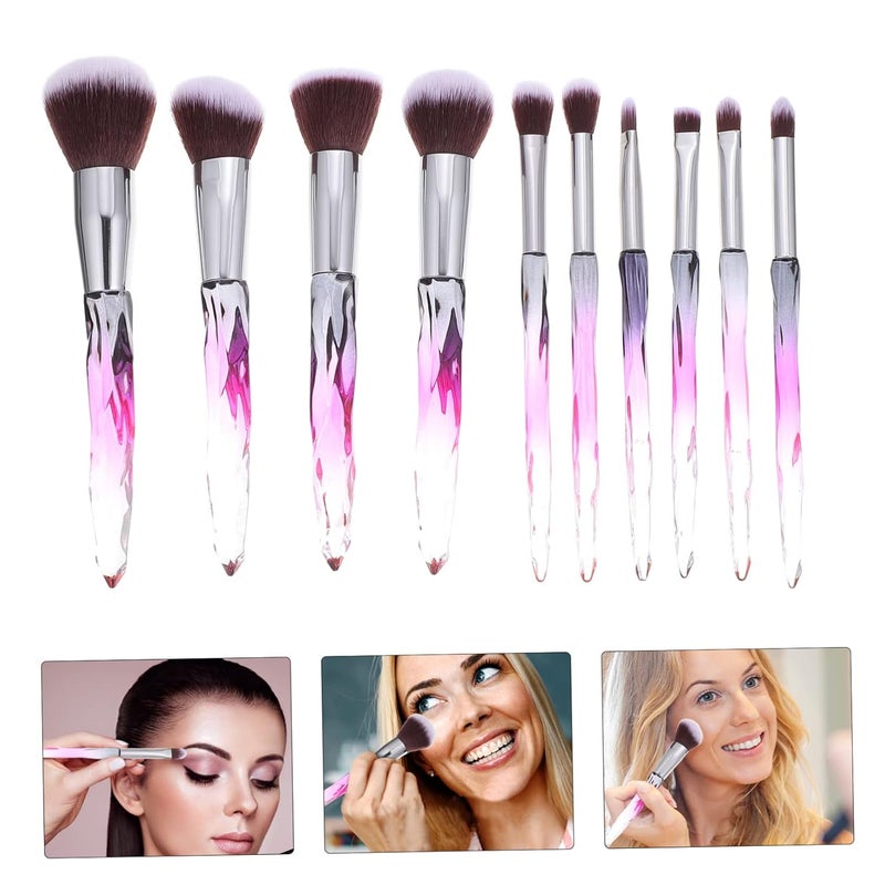 10-Piece Glass Diamond Makeup Brush Set Plastic Handles – Professional Foundation Eyeliner and Powder Brushes for Women – for Daily Use and Travel - Image 2