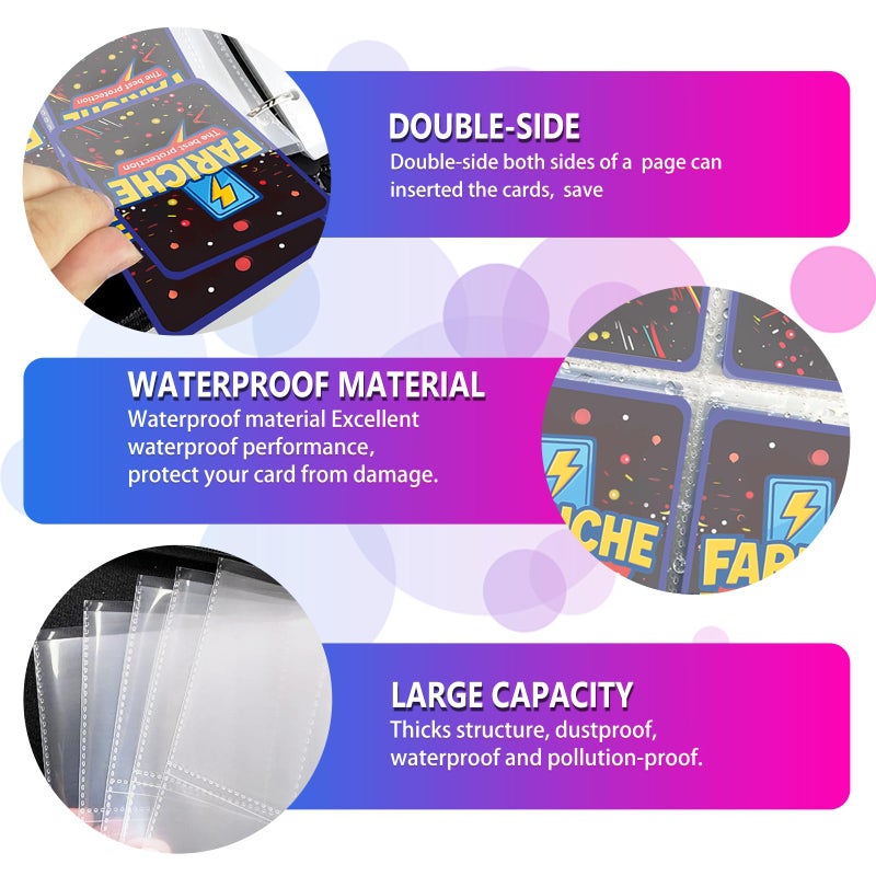 FARICHE Trading Card Binder for TCG Cards, 4-Pocket Portable Card Collector Ablum Holder Book Fits 400 Cards with 50 Removable Sleeve, Waterproof Card Binder Display Storage Carrying Cases -Lightning - Image 3
