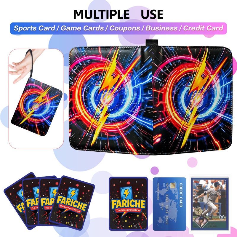 FARICHE Trading Card Binder for TCG Cards, 4-Pocket Portable Card Collector Ablum Holder Book Fits 400 Cards with 50 Removable Sleeve, Waterproof Card Binder Display Storage Carrying Cases -Lightning - Image 5