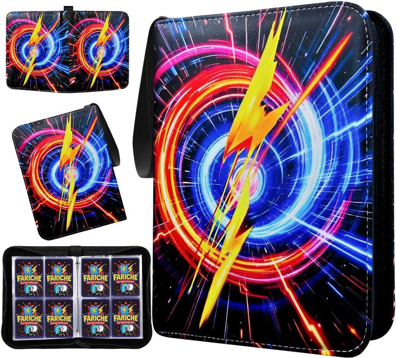 FARICHE Trading Card Binder for TCG Cards, 4-Pocket Portable Card Collector Ablum Holder Book Fits 400 Cards with 50 Removable Sleeve, Waterproof Card Binder Display Storage Carrying Cases -Lightning - Image 1