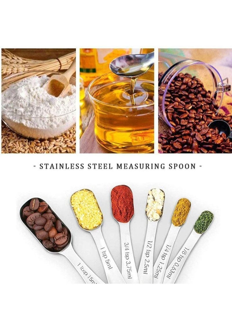 NIBEMINENT Measuring Spoons Set, Stainless Steel Spoons, Exact Kitchen Utensils When Dry Or Liquid Ingredients for Narrow Spice Jars (6 Pcs-Silver) - Image 5