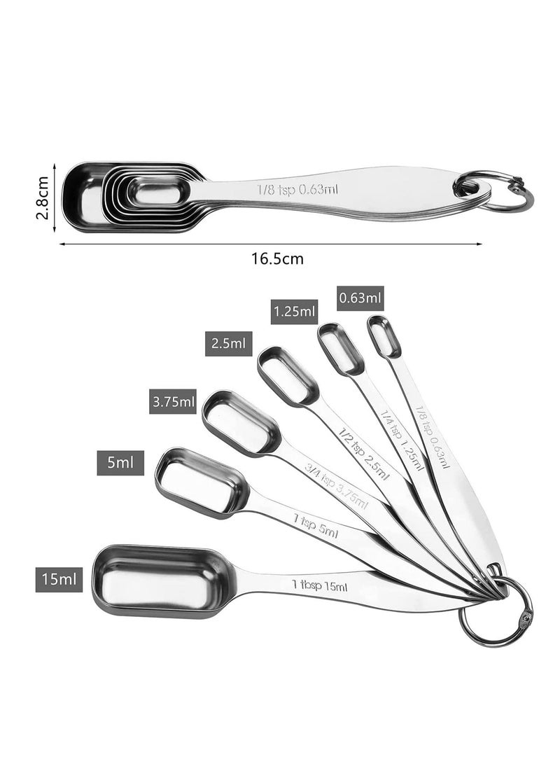 NIBEMINENT Measuring Spoons Set, Stainless Steel Spoons, Exact Kitchen Utensils When Dry Or Liquid Ingredients for Narrow Spice Jars (6 Pcs-Silver) - Image 1