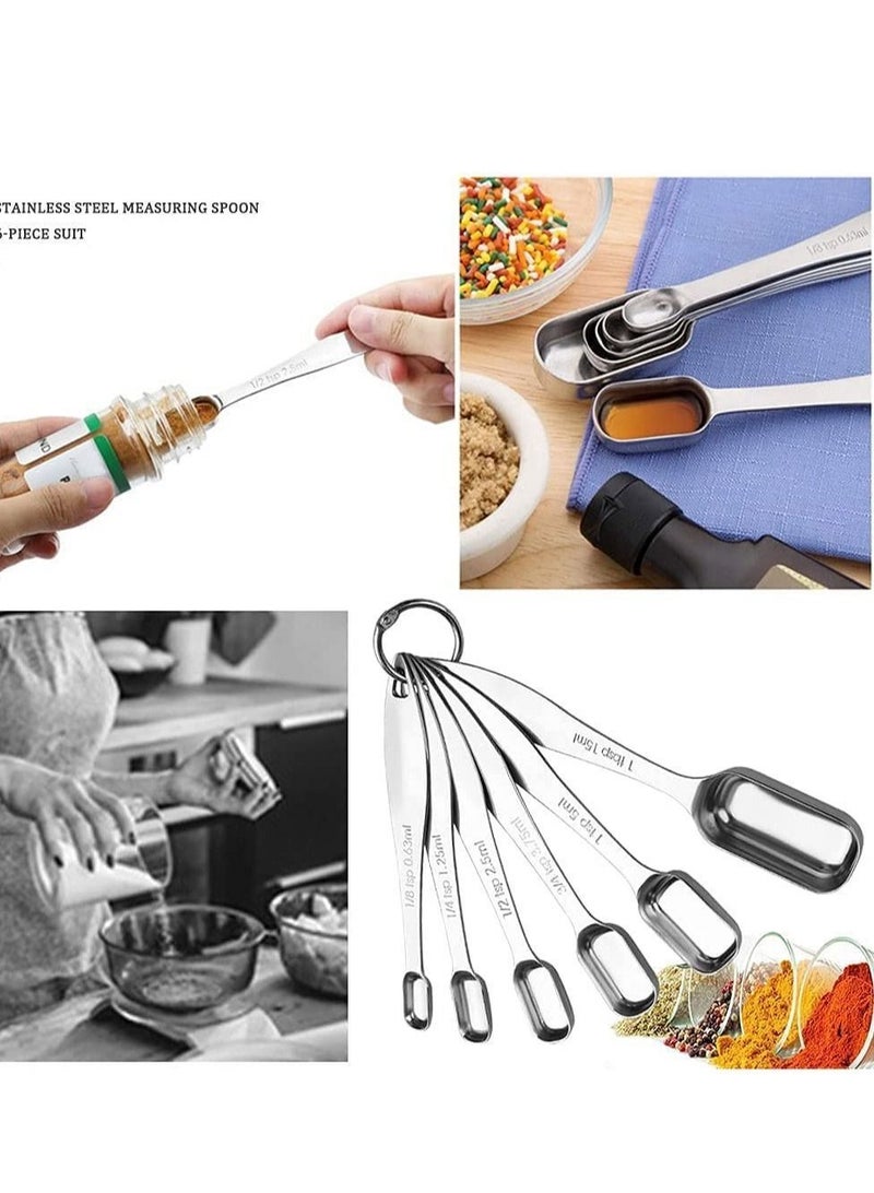 NIBEMINENT Measuring Spoons Set, Stainless Steel Spoons, Exact Kitchen Utensils When Dry Or Liquid Ingredients for Narrow Spice Jars (6 Pcs-Silver) - Image 3
