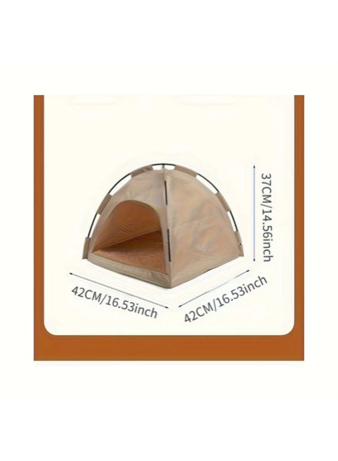 خاكي خيمة حيوانات أليفة محمولة مع شبكة تهوية للباب الأمامي المفتوح خفيفة الوزن للداخل والخارج بيت الكلب والقط - Image 3