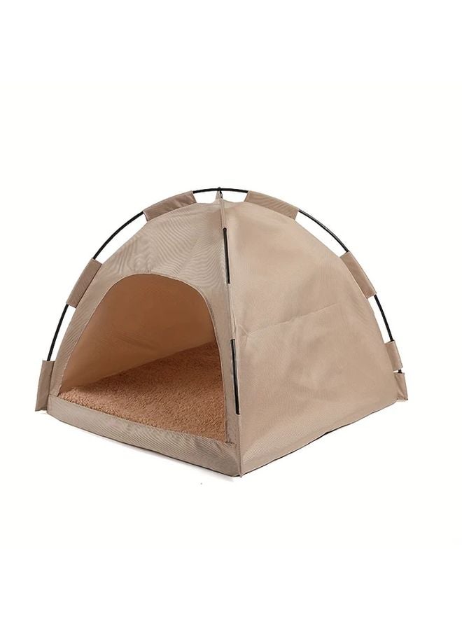خاكي خيمة حيوانات أليفة محمولة مع شبكة تهوية للباب الأمامي المفتوح خفيفة الوزن للداخل والخارج بيت الكلب والقط - Image 1