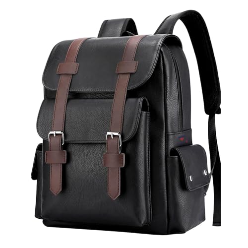 TOURTIER PU Leather Large Capacity Casual Business Laptop Bag, Backpack for Travel, Sports, Business, College, School (BLACK) - Image 1