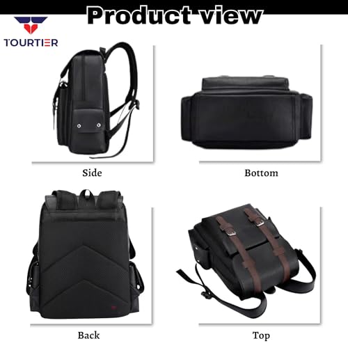 TOURTIER PU Leather Large Capacity Casual Business Laptop Bag, Backpack for Travel, Sports, Business, College, School (BLACK) - Image 5