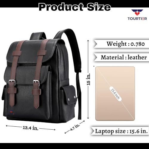 TOURTIER PU Leather Large Capacity Casual Business Laptop Bag, Backpack for Travel, Sports, Business, College, School (BLACK) - Image 2