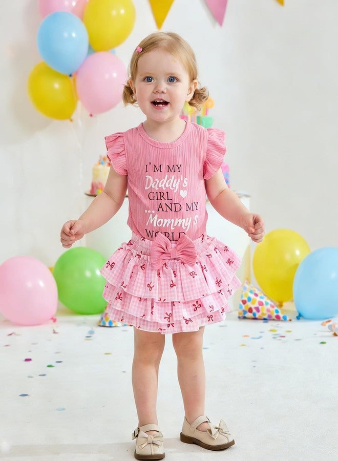 Mioglrie Newborn Girl Clothes 3-6 Month Baby Girls Clothing Pink Floral Outfit Ruffle Sleeve Outfits with Headband Baby Girl Clothes - Image 2