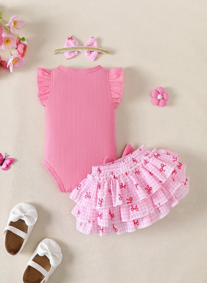 Mioglrie Newborn Girl Clothes 3-6 Month Baby Girls Clothing Pink Floral Outfit Ruffle Sleeve Outfits with Headband Baby Girl Clothes - Image 3