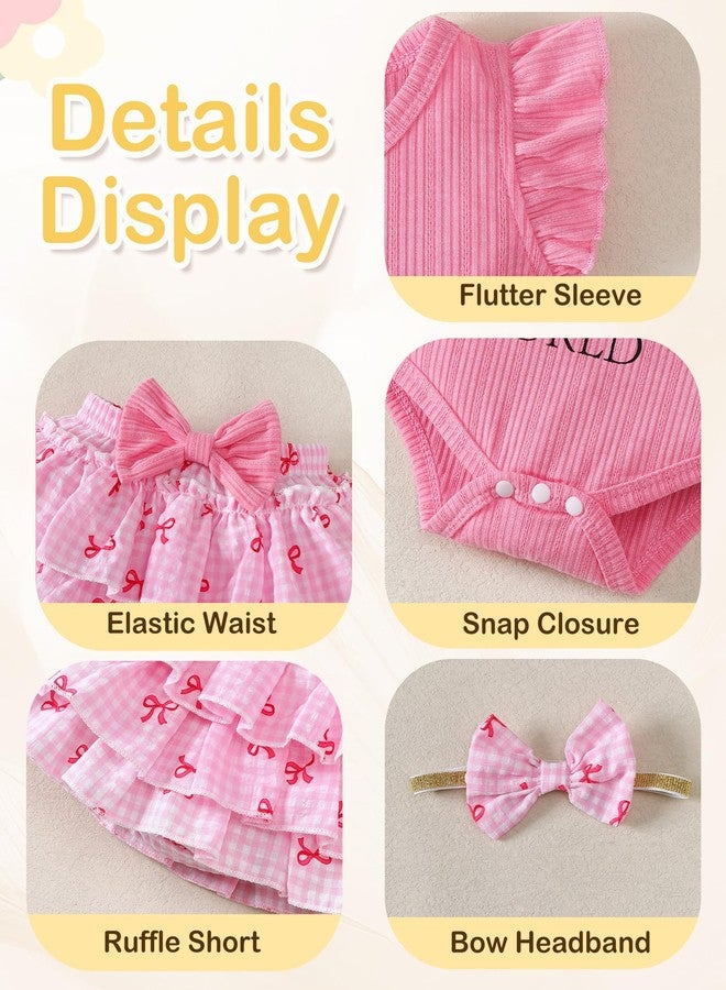 Mioglrie Newborn Girl Clothes 3-6 Month Baby Girls Clothing Pink Floral Outfit Ruffle Sleeve Outfits with Headband Baby Girl Clothes - Image 4