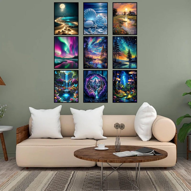 Meothan 9 Pack Diamond Art Kits for Adults, Landscape Diamond Painting Kits for Adults, 5D DIY Round Drill Gem Art Paint With Diamonds Dots Crafts Ste for Home Decor Gift 12x16in (Beach, Starry Sky, Forest) - Image 2