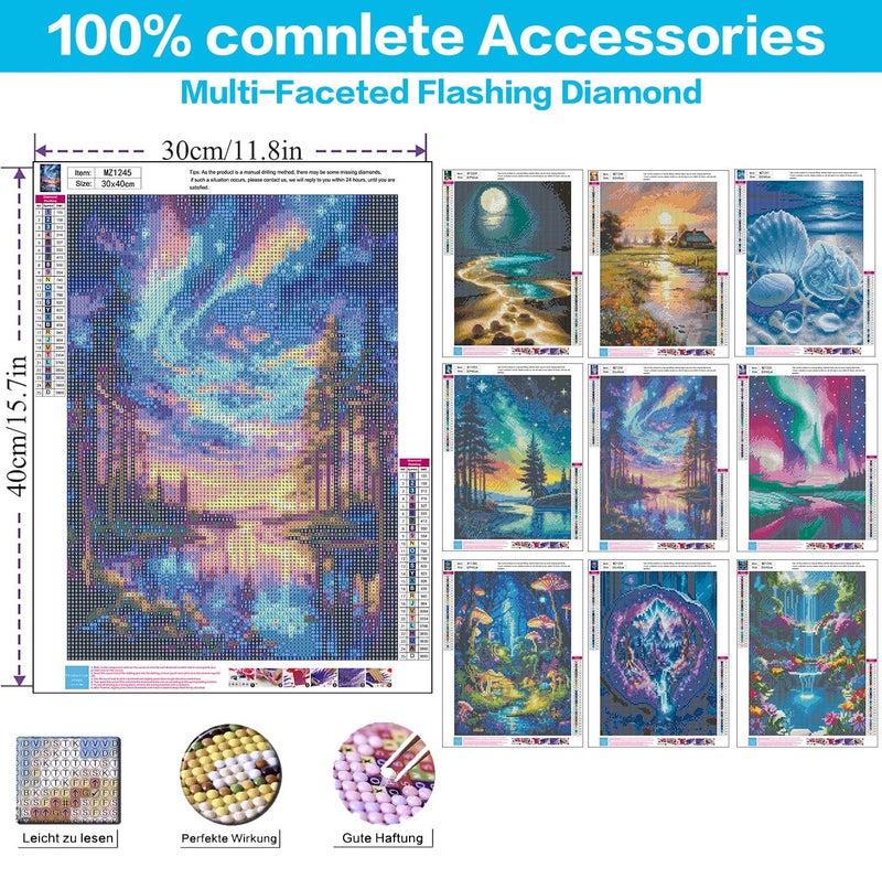Meothan 9 Pack Diamond Art Kits for Adults, Landscape Diamond Painting Kits for Adults, 5D DIY Round Drill Gem Art Paint With Diamonds Dots Crafts Ste for Home Decor Gift 12x16in (Beach, Starry Sky, Forest) - Image 3