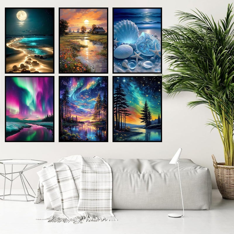 Meothan 9 Pack Diamond Art Kits for Adults, Landscape Diamond Painting Kits for Adults, 5D DIY Round Drill Gem Art Paint With Diamonds Dots Crafts Ste for Home Decor Gift 12x16in (Beach, Starry Sky, Forest) - Image 4
