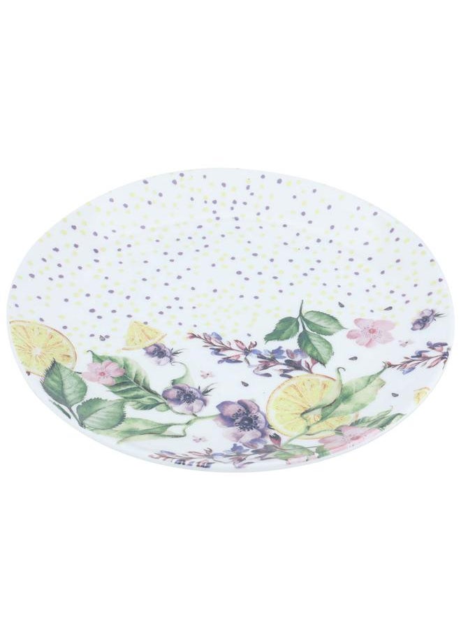 Alsaif Porcelain Serving Plate 26 Cm Round Lemon Pattern White  - Image 1