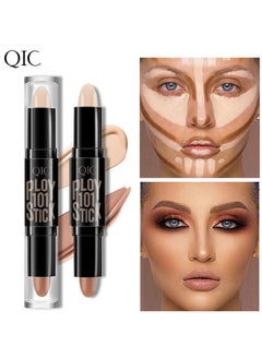 QIC Dual-End Highlighter Makeup Stick Contour Stick, Cream Contour Bronzer Sticks, Waterproof Face Concealer Pen for Body Face Brighten Facial Shade, Create 3D Makeup  - Image 1