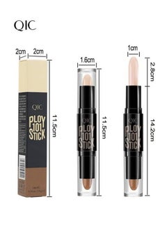 QIC Dual-End Highlighter Makeup Stick Contour Stick, Cream Contour Bronzer Sticks, Waterproof Face Concealer Pen for Body Face Brighten Facial Shade, Create 3D Makeup  - Image 2