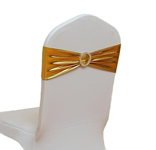 iEventStar iEventStar Chair Sashes Chair Bow Chair Decoration Spandex Stretch Band with Buckle Slider for Wedding Party Events10PCS Metallic Gold 