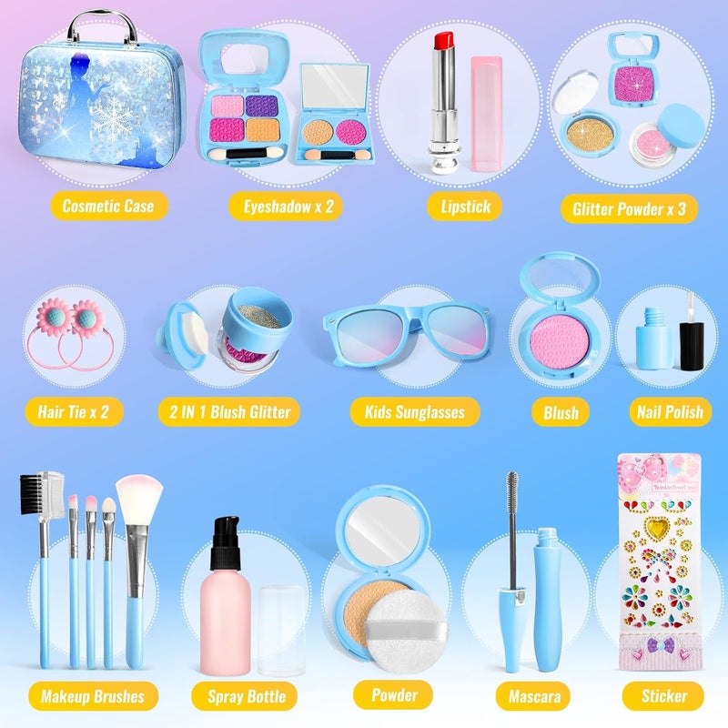 INNOCHEER Pretend Makeup for Toddlers, Fake Play Makeup for Little Girls, Frozen Toy Makeup Set for Girls, Birthday Christmas Princess Gifts Toddler Girl Toys Age 3 4 5 6 7 8 (Not Real Makeup) - Image 5
