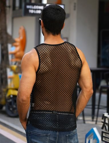 ABAFIP Men's Fishnet Mesh Tank Top Sleeveless Sheer Shirt Gym Workout Fitted Muscle Top Undershirt Black Medium - Image 4
