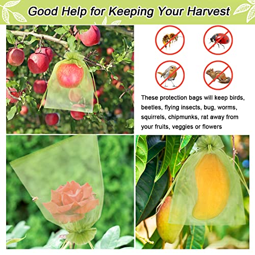 HRX Package 100pcs Fruit Protection Bags 6x9 inch, Green Netting Cover Bags Drawstring Mesh Fruit Protectors Pest Barrier for Tomato Mango Trees Veggies Garden - Image 5
