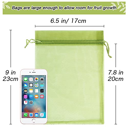HRX Package 100pcs Fruit Protection Bags 6x9 inch, Green Netting Cover Bags Drawstring Mesh Fruit Protectors Pest Barrier for Tomato Mango Trees Veggies Garden - Image 3