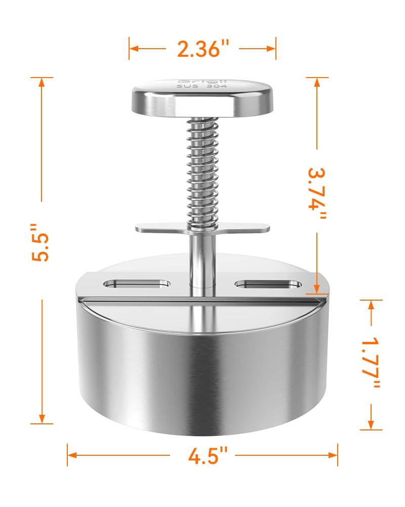 Brigii 304 Stainless Steel Burger Press - 4.5" Hamburger Patty Maker, Heavy Duty Stainless Steel Burger Press for Ground Beef, Burgers (Dishwasher Safe) - Image 5