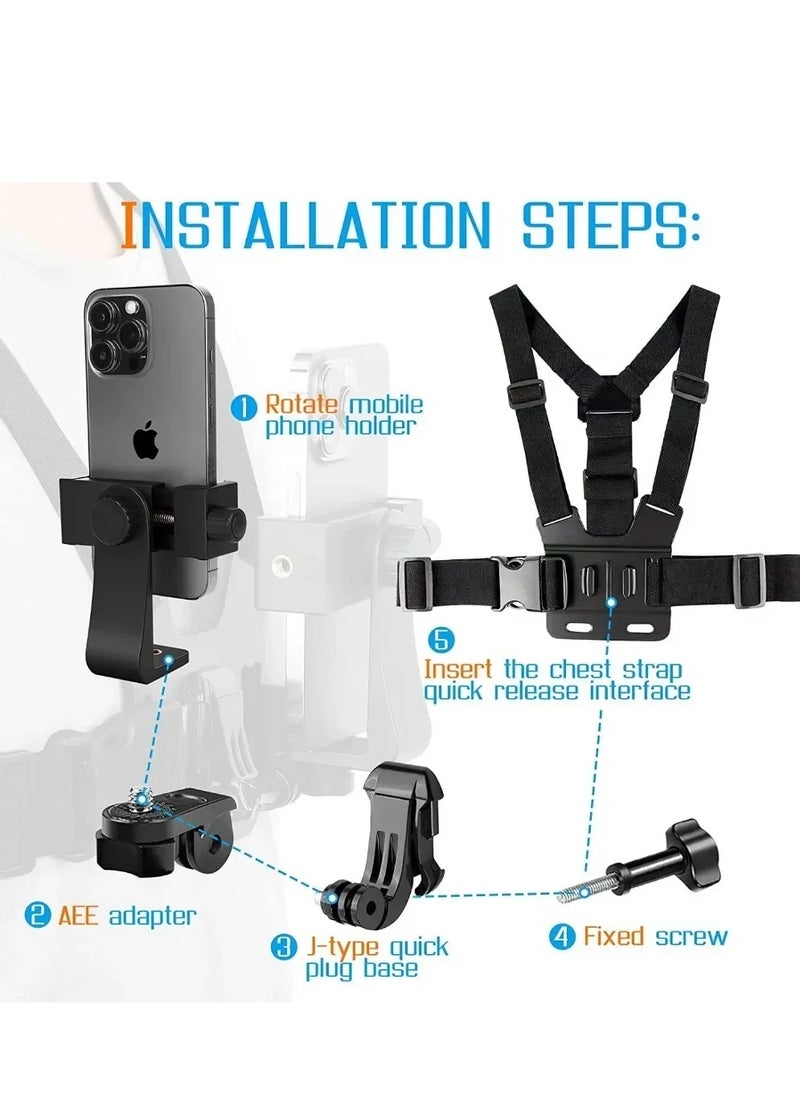 Generic Camera Chest Mount Strap Harness Fit for AKASO DJI Osmo Adjustable Cell Phone with Sports Installation Bracket kit Mobile Bracket Backpack Clip Holder  - Image 4