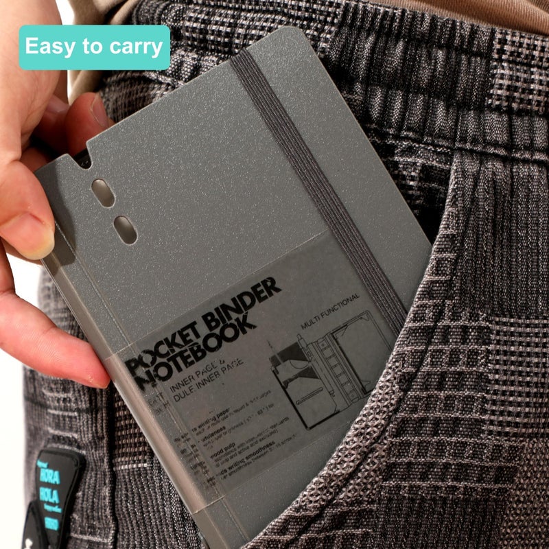 CAGIE A7 Binder 6 Ring Notebook with Dividers Refillable Planner Binder with Pockets, A5 Refill Paper Include Planning Square Ruled and Dotted Pages, 4.13 x 5.71 In, (Grey, A7 Hourly¨ Page) - Image 2