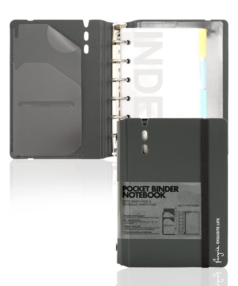 CAGIE A7 Binder 6 Ring Notebook with Dividers Refillable Planner Binder with Pockets, A5 Refill Paper Include Planning Square Ruled and Dotted Pages, 4.13 x 5.71 In, (Grey, A7 Hourly¨ Page) - Image 1