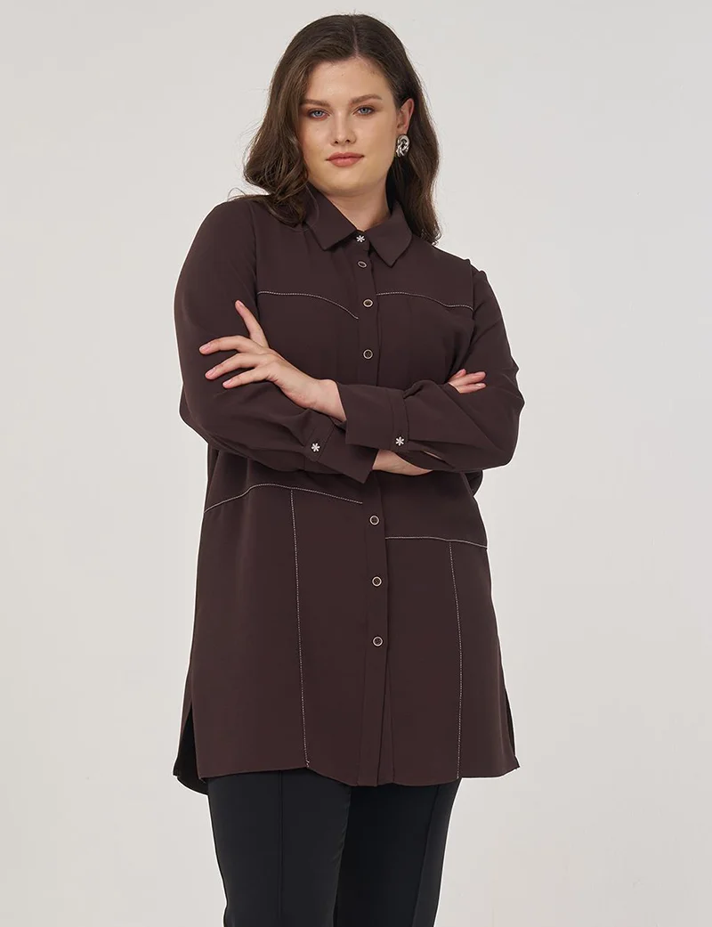 Kayra Point-Stitched Tunic in Dark Brown