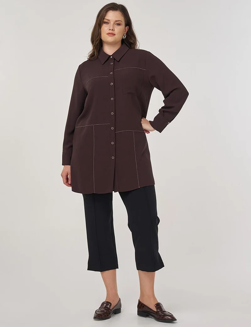 Kayra Point-Stitched Tunic in Dark Brown