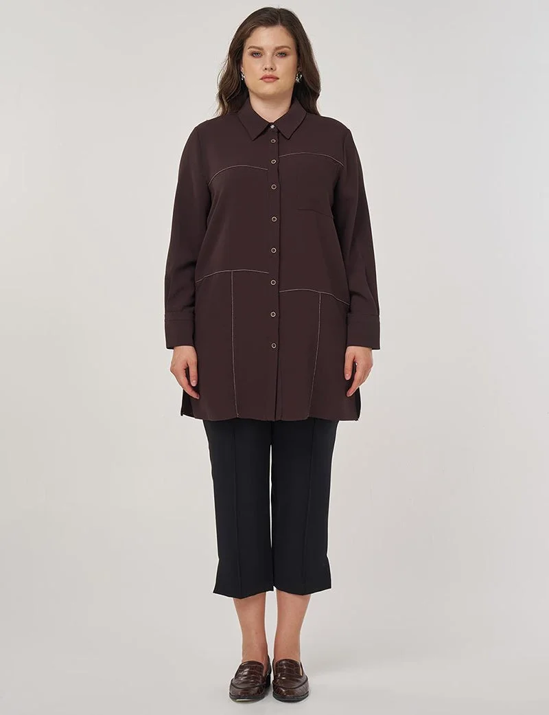 Kayra Point-Stitched Tunic in Dark Brown